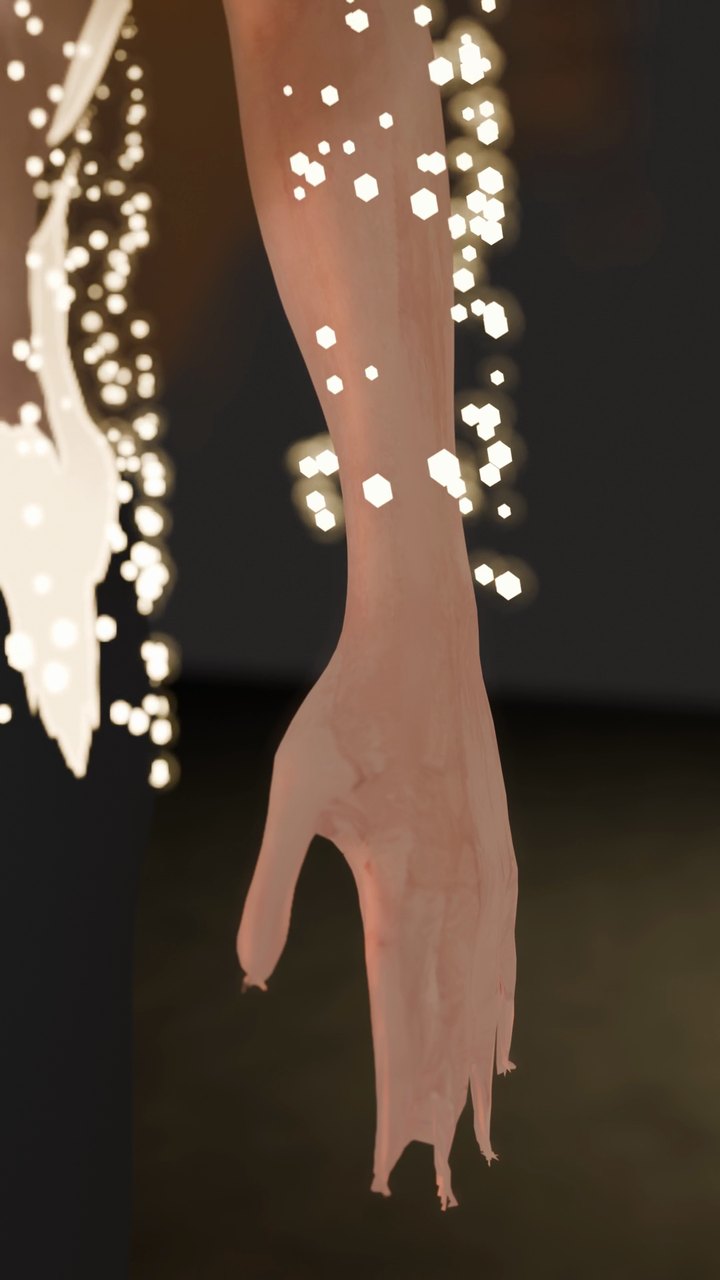 Rendu Blender : le bras et les coulures lumineuses le long de la main