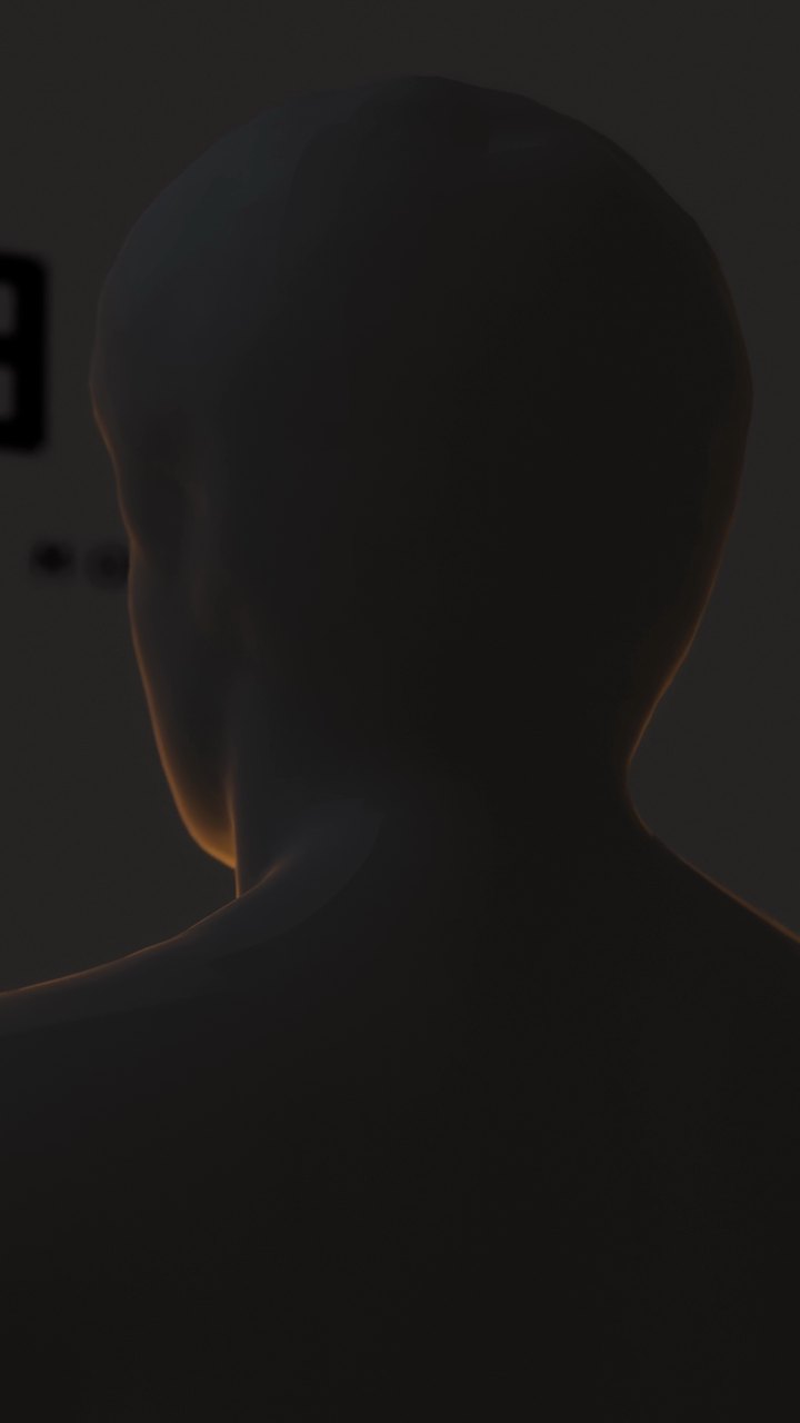 Rendu Blender : la nuque de dos, silhouette sous-exposée