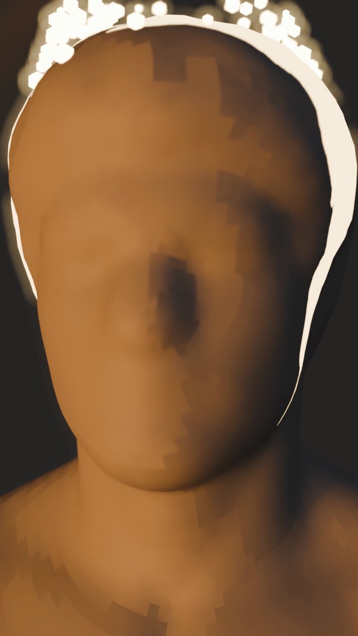 Rendu Blender : le visage de face, maillage et couronne lumineuse