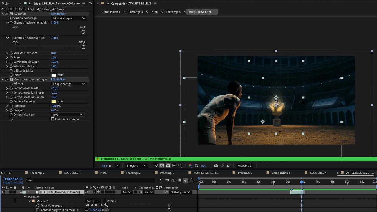 After Effects : le plan assemblé, personnage, décor et flamme