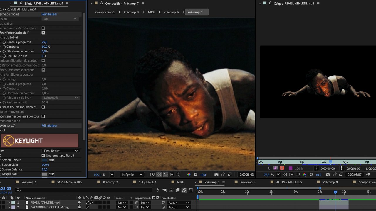 After Effects : le même plan détouré et intégré dans le décor du colisée