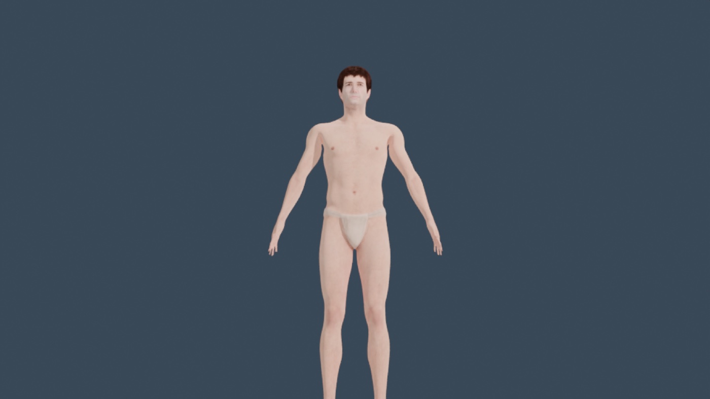 Render Blender : le personnage modélisé et animé, matériau neutre