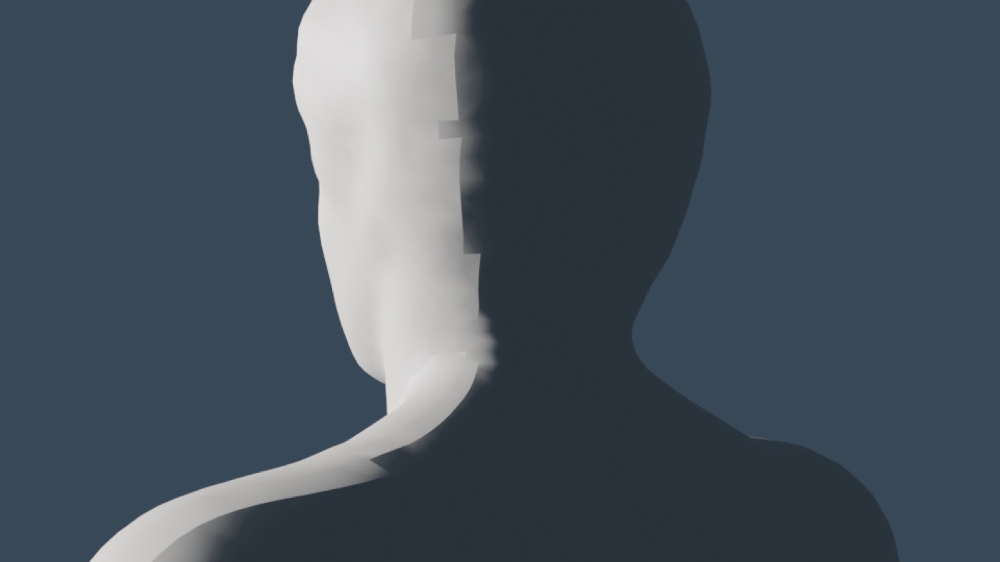 Render Blender : la transformation du marbre à la chair, moitié claire moitié sombre
