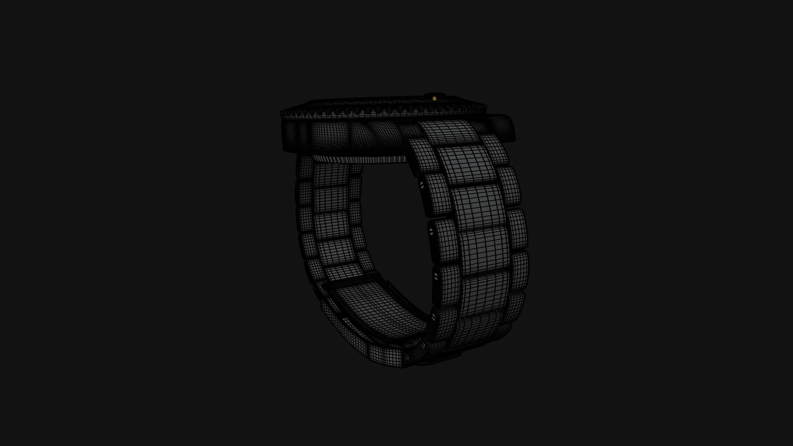 Scène Blender du film Rolex : le bracelet Oyster vu de dos, maillage des maillons articulés
