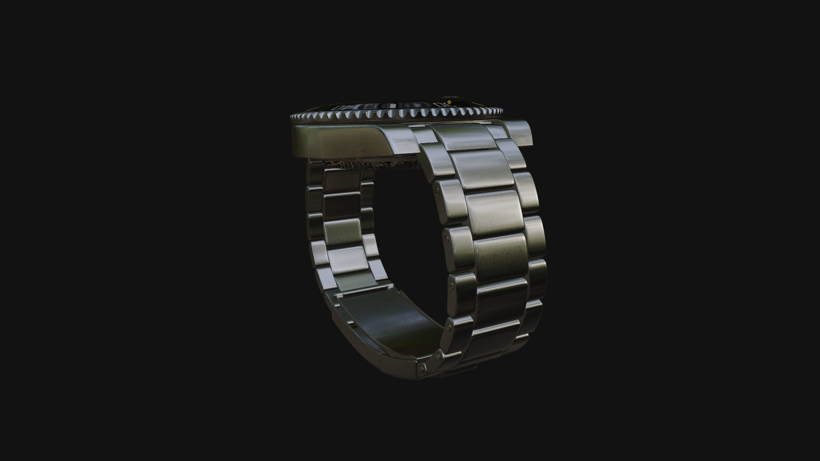 Scène Blender du film Rolex : le bracelet Oyster en acier brossé, reflets