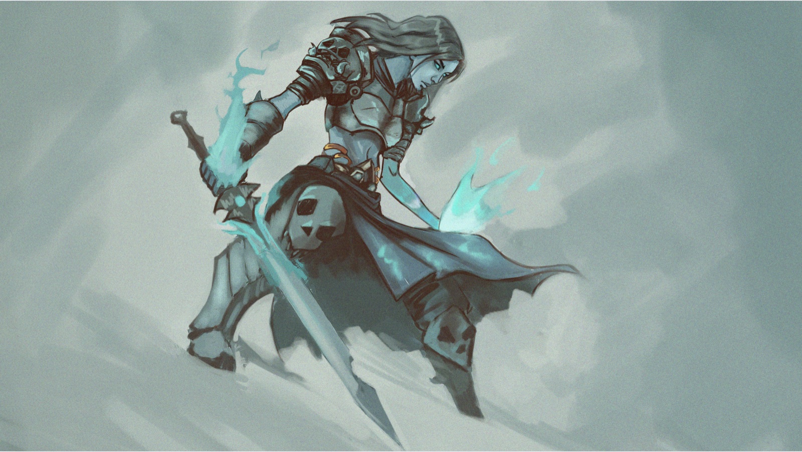 Speed painting — chevalier spectral à l'épée enflammée bleue, étude de lumière et de pose