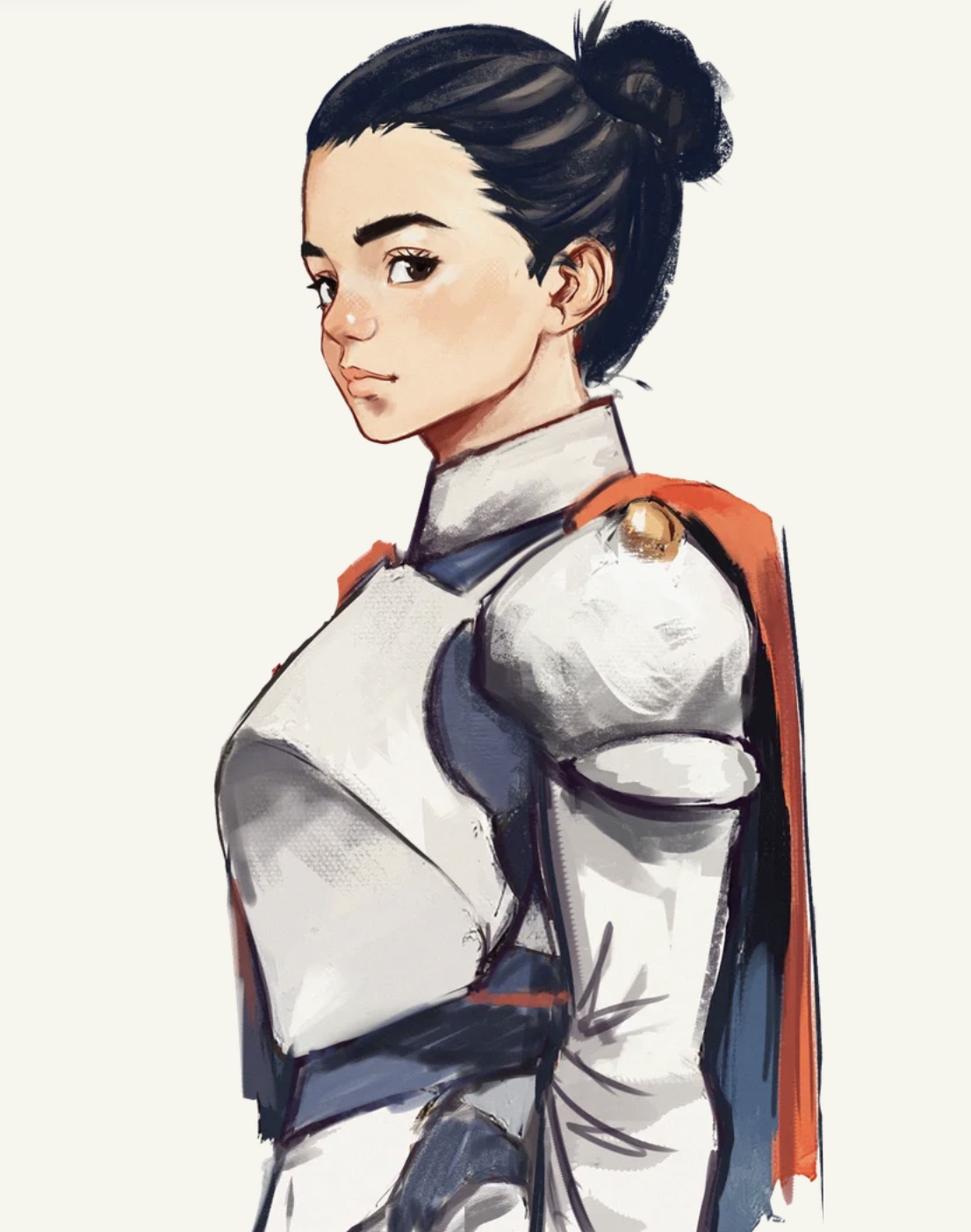 Speed painting — portrait d'une combattante en armure blanche et cape orange, digital painting