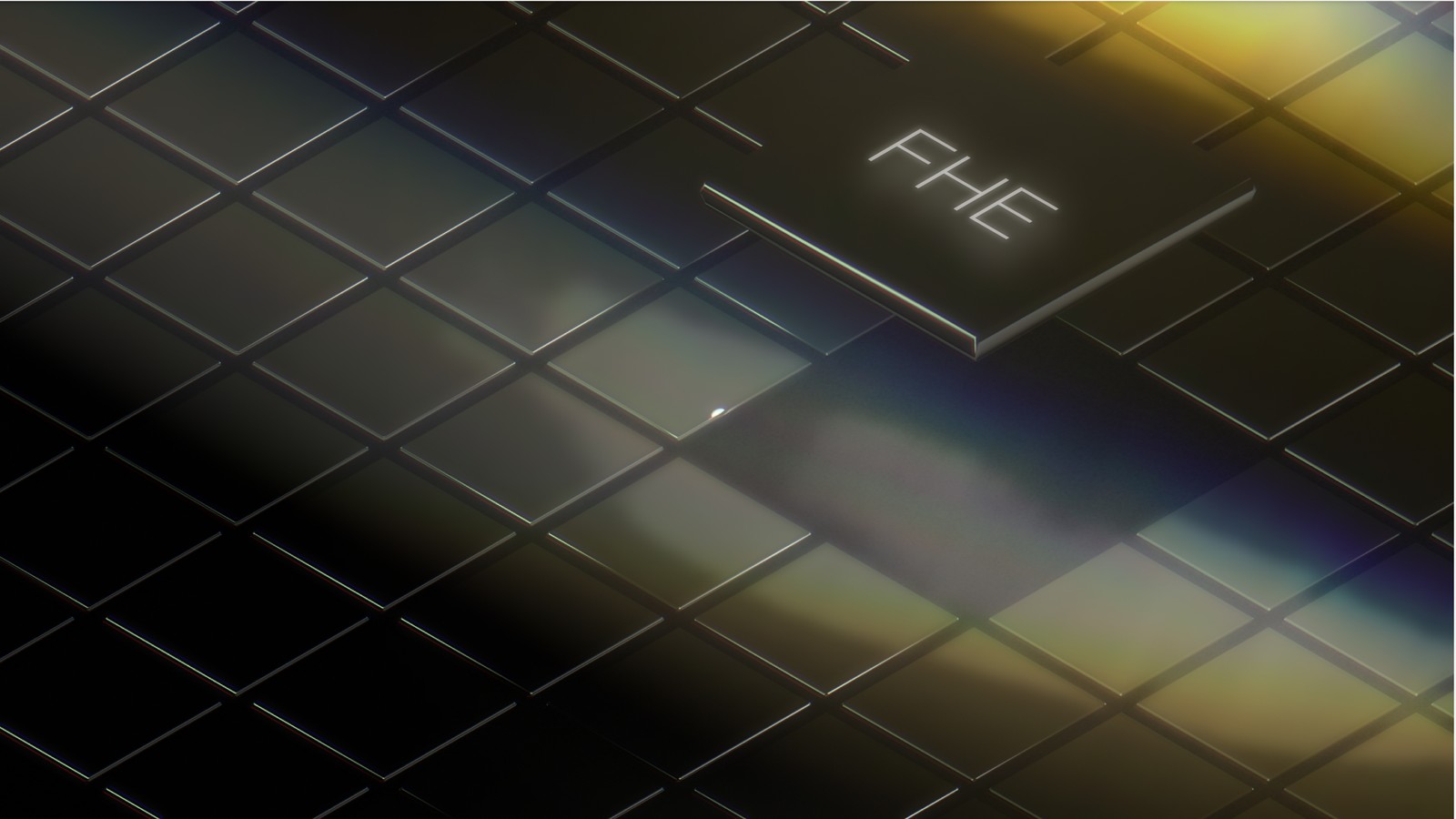 Zama Developer Program : la puce FHE vue de près, la grille traversée d'une lumière prismatique