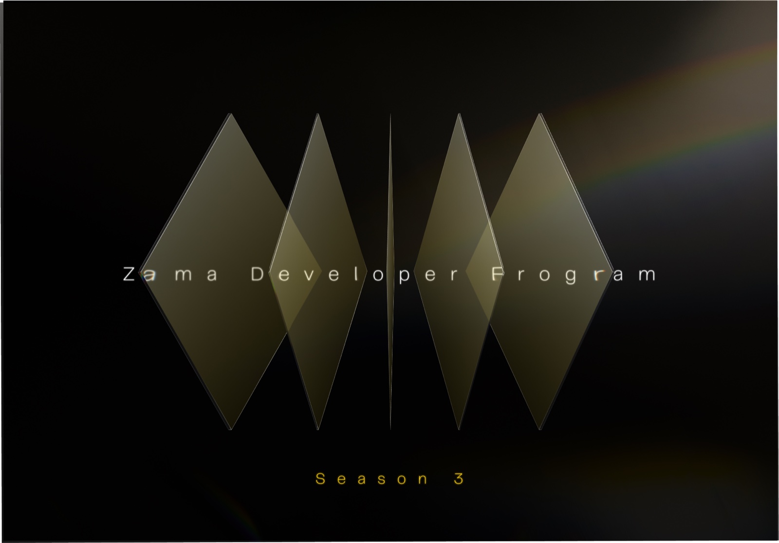 Zama Developer Program — key visual de la saison 3, formes prismatiques métalliques sur fond noir