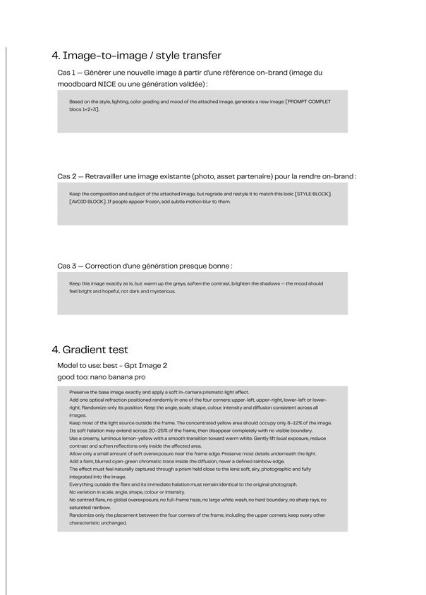 Kit de prompts, troisième colonne : recettes d'image à image et spécification du reflet prismatique